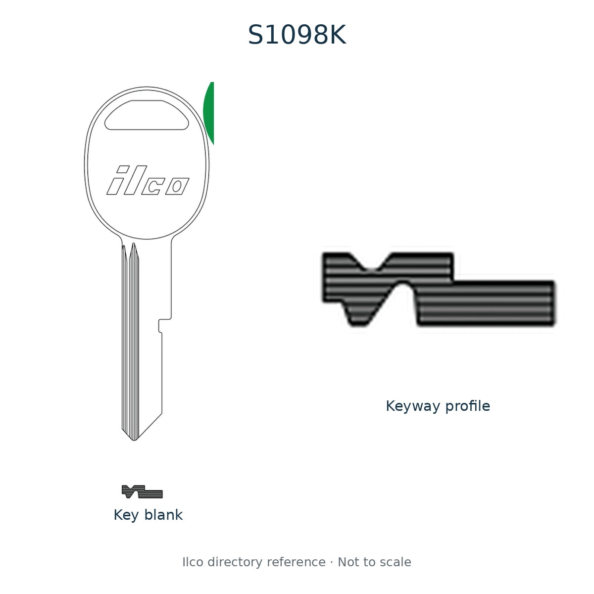 Ilco directory reference S1098K — key blank and keyway profile; not to scale