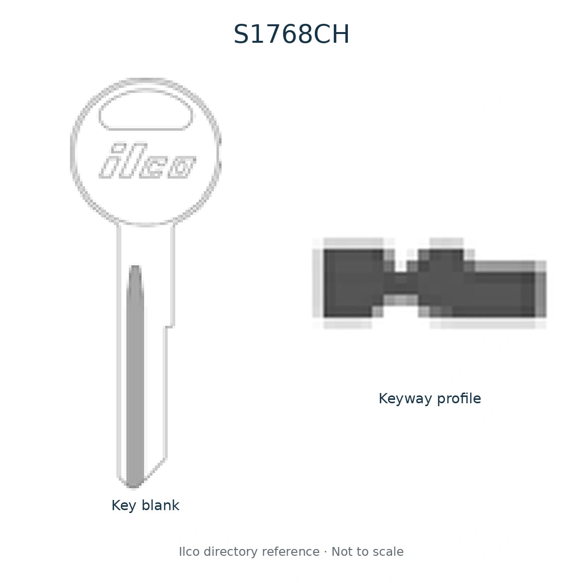 Ilco directory reference S1768CH — full key blank and keyway profile; not to scale