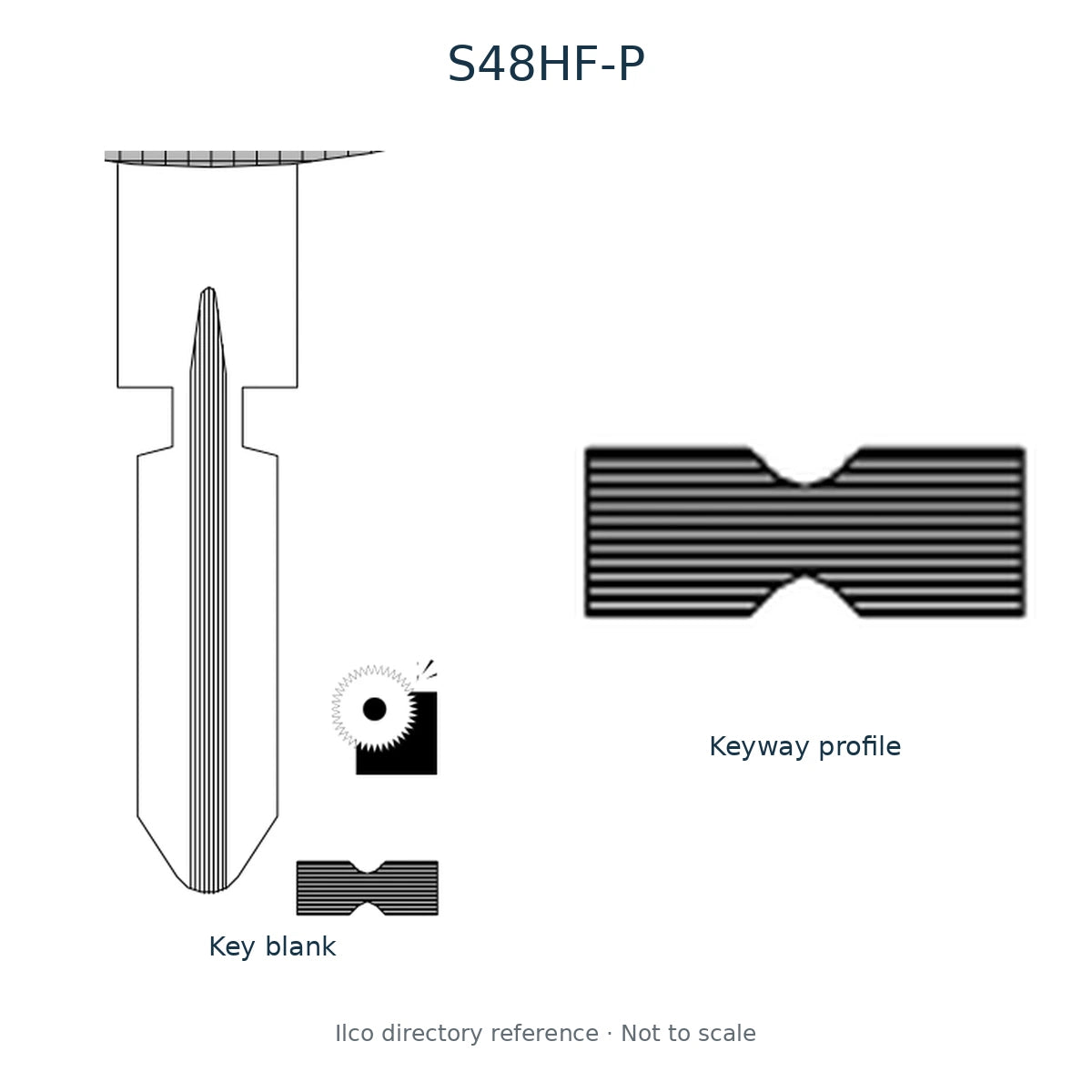 Ilco directory reference S48HF-P — key blank and keyway profile; not to scale