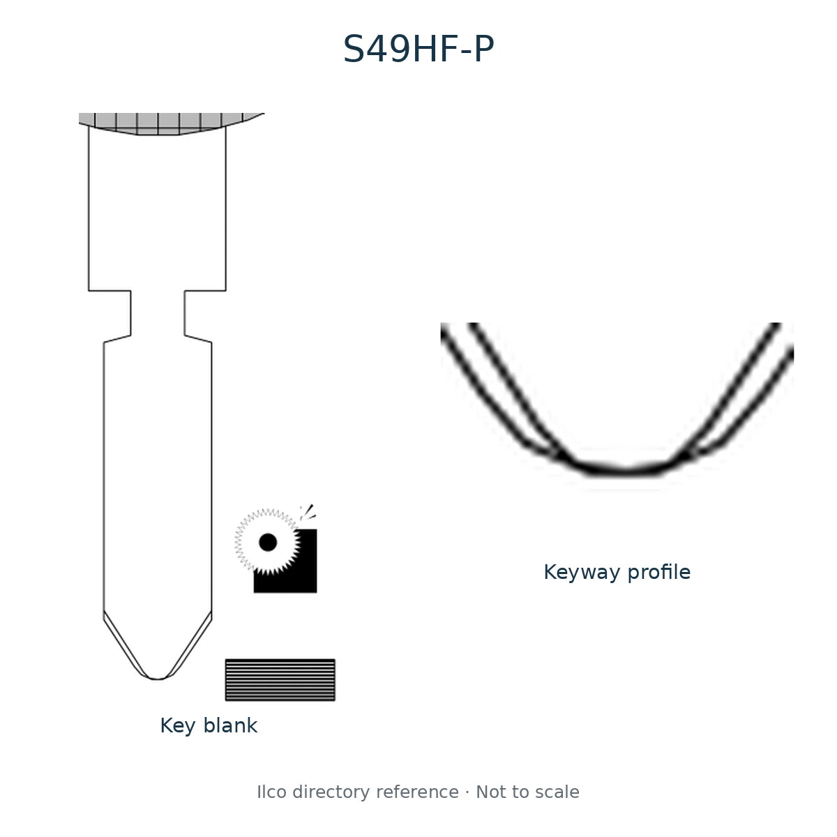 Ilco directory reference S49HF-P — key blank and keyway profile; not to scale
