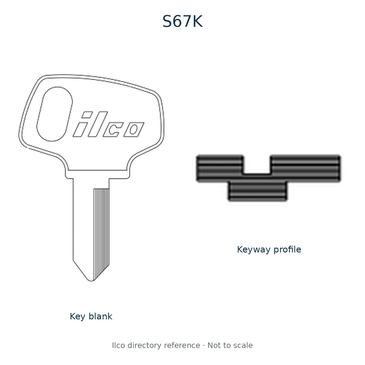 Ilco directory reference S67K — full key blank and keyway profile; not to scale