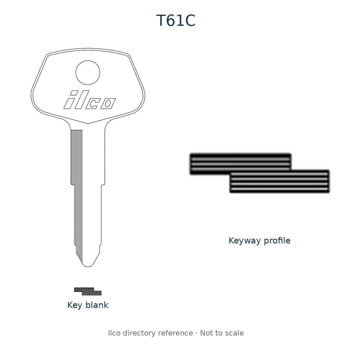 Ilco directory reference T61C — key blank and keyway profile; not to scale