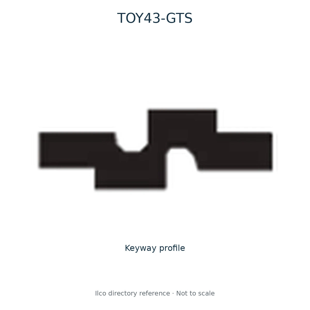Ilco directory reference TOY43-GTS — key blank and keyway profile; not to scale