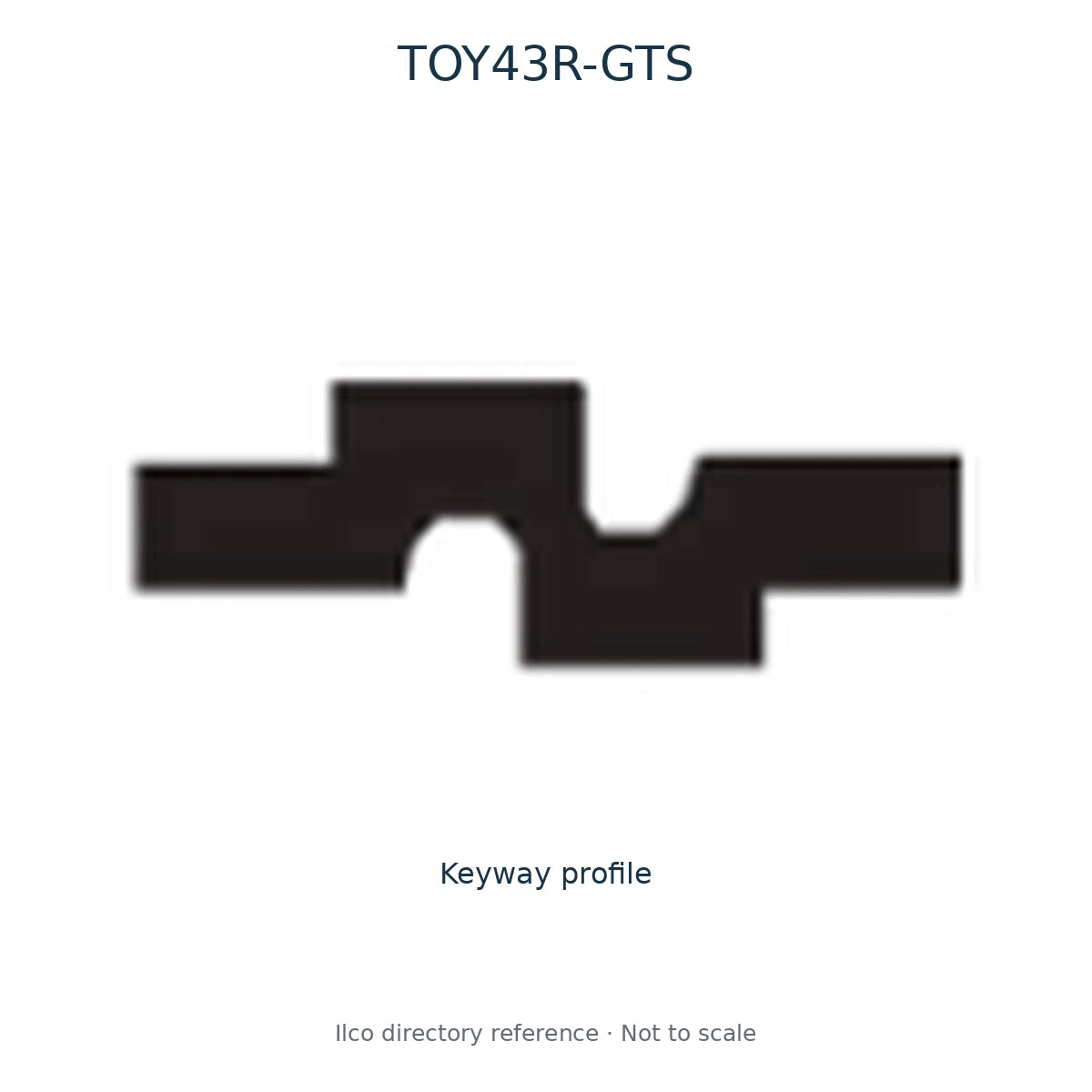 Ilco directory reference TOY43R-GTS — key blank and keyway profile; not to scale