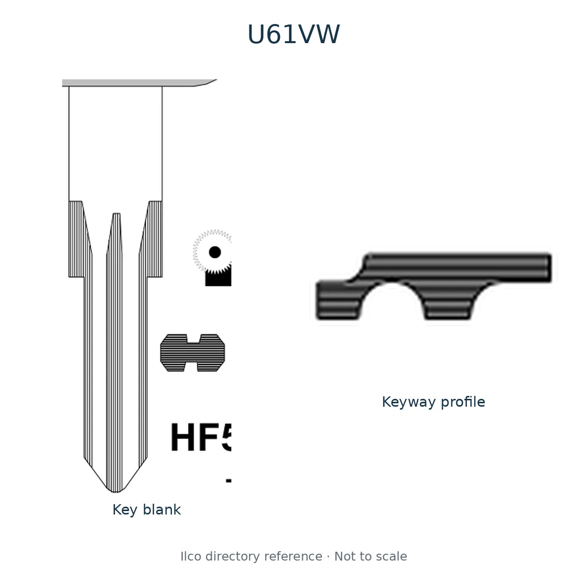 Ilco directory reference U61VW — key blank and keyway profile; not to scale