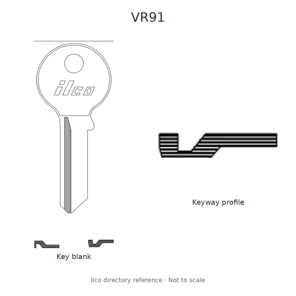 Ilco directory reference VR91 — key blank and keyway profile; not to scale