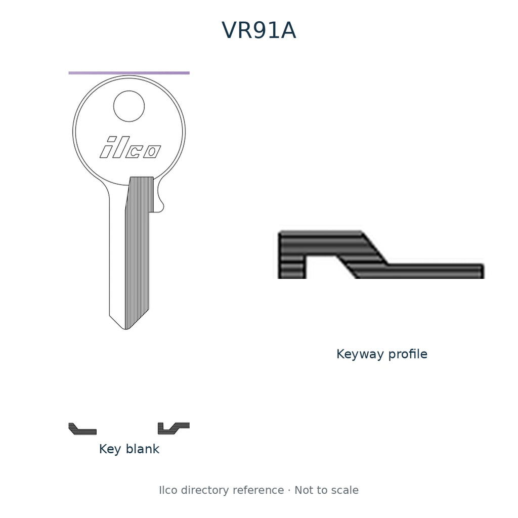 Ilco directory reference VR91A — key blank and keyway profile; not to scale
