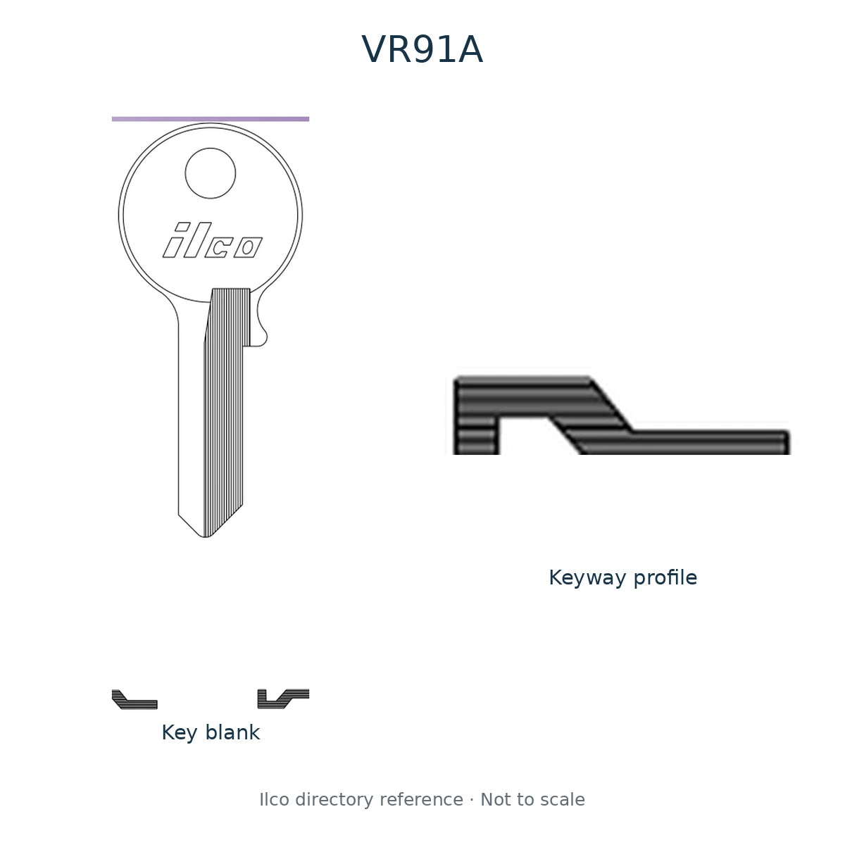 Ilco directory reference VR91A — key blank and keyway profile; not to scale