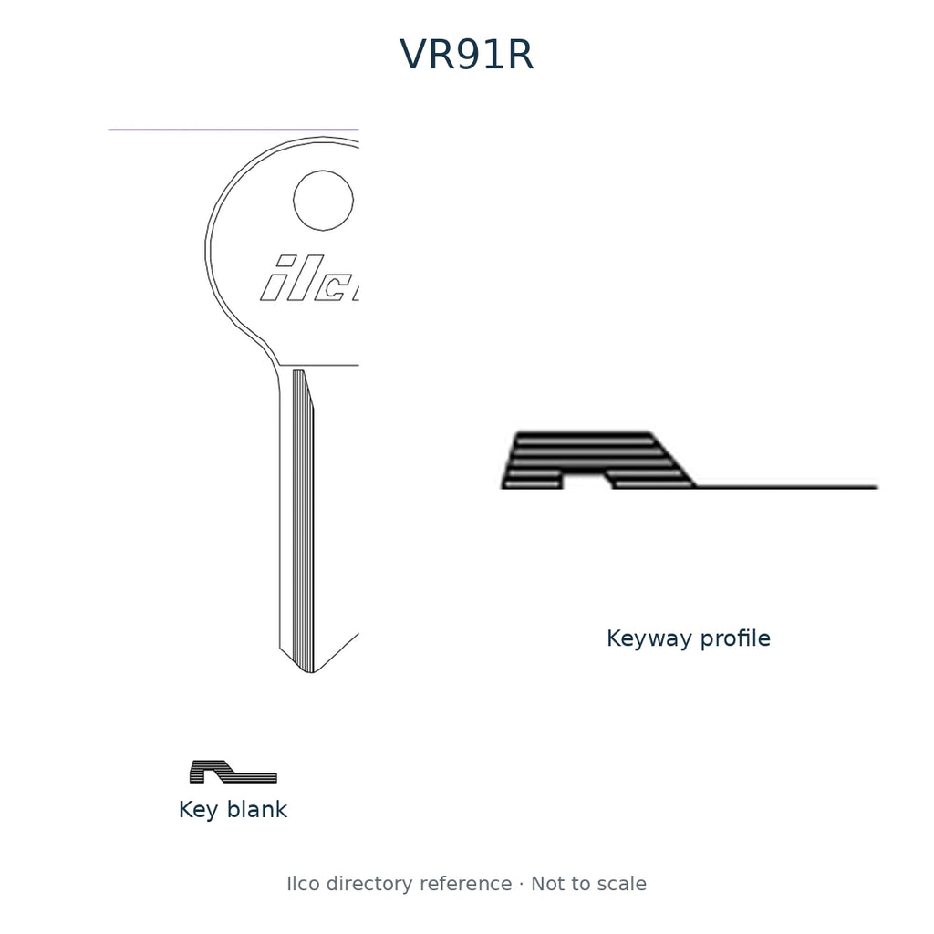 Ilco directory reference VR91R — key blank and keyway profile; not to scale