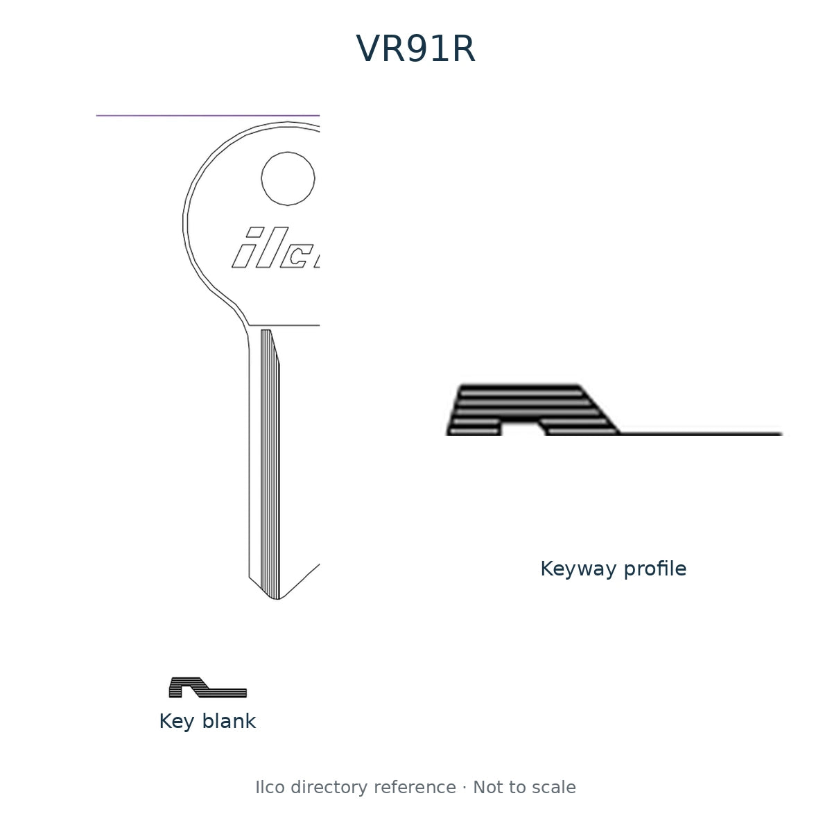 Ilco directory reference VR91R — key blank and keyway profile; not to scale
