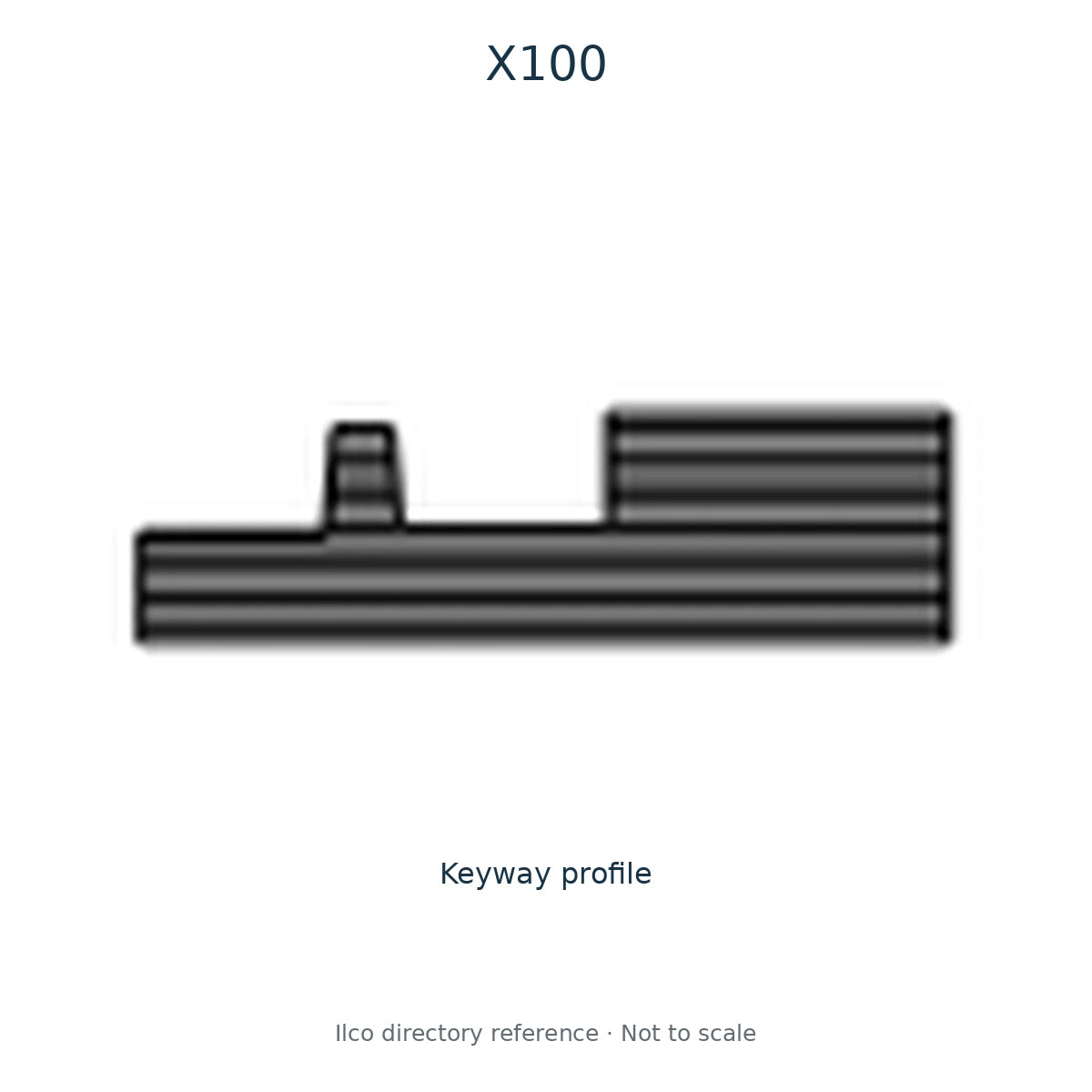 Ilco directory reference X100 — key blank and keyway profile; not to scale