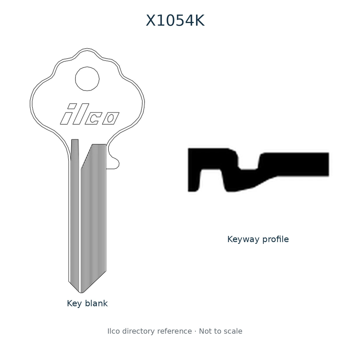 Ilco directory reference X1054K — key blank and keyway profile; not to scale