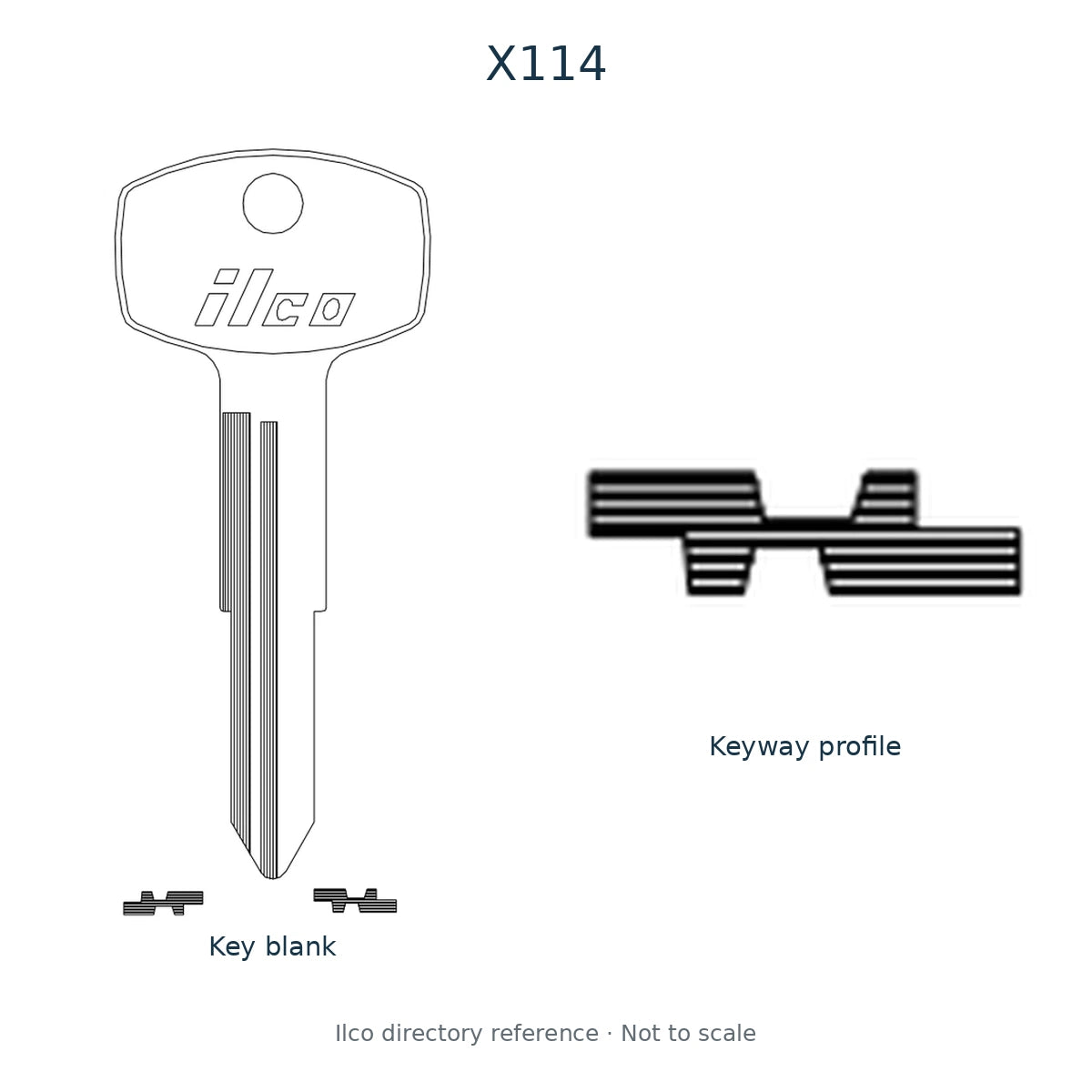 Ilco directory reference X114 — key blank and keyway profile; not to scale