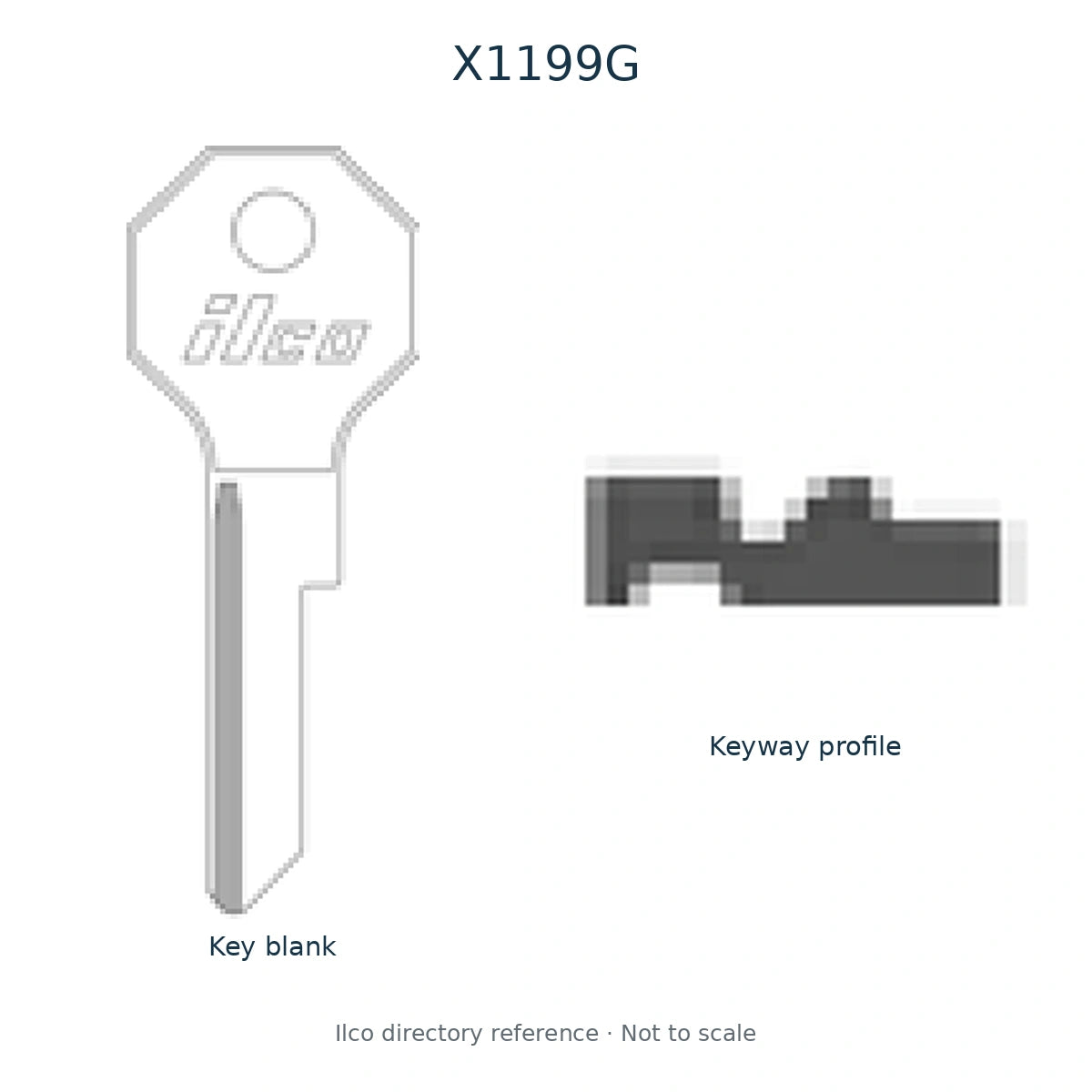 Ilco directory reference X1199G — full key blank and keyway profile; not to scale