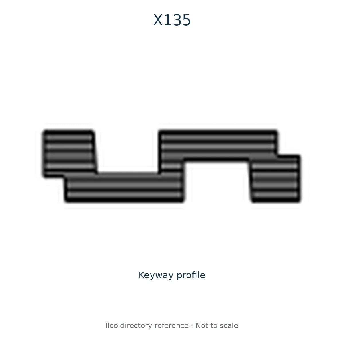 Ilco directory reference X135 — key blank and keyway profile; not to scale