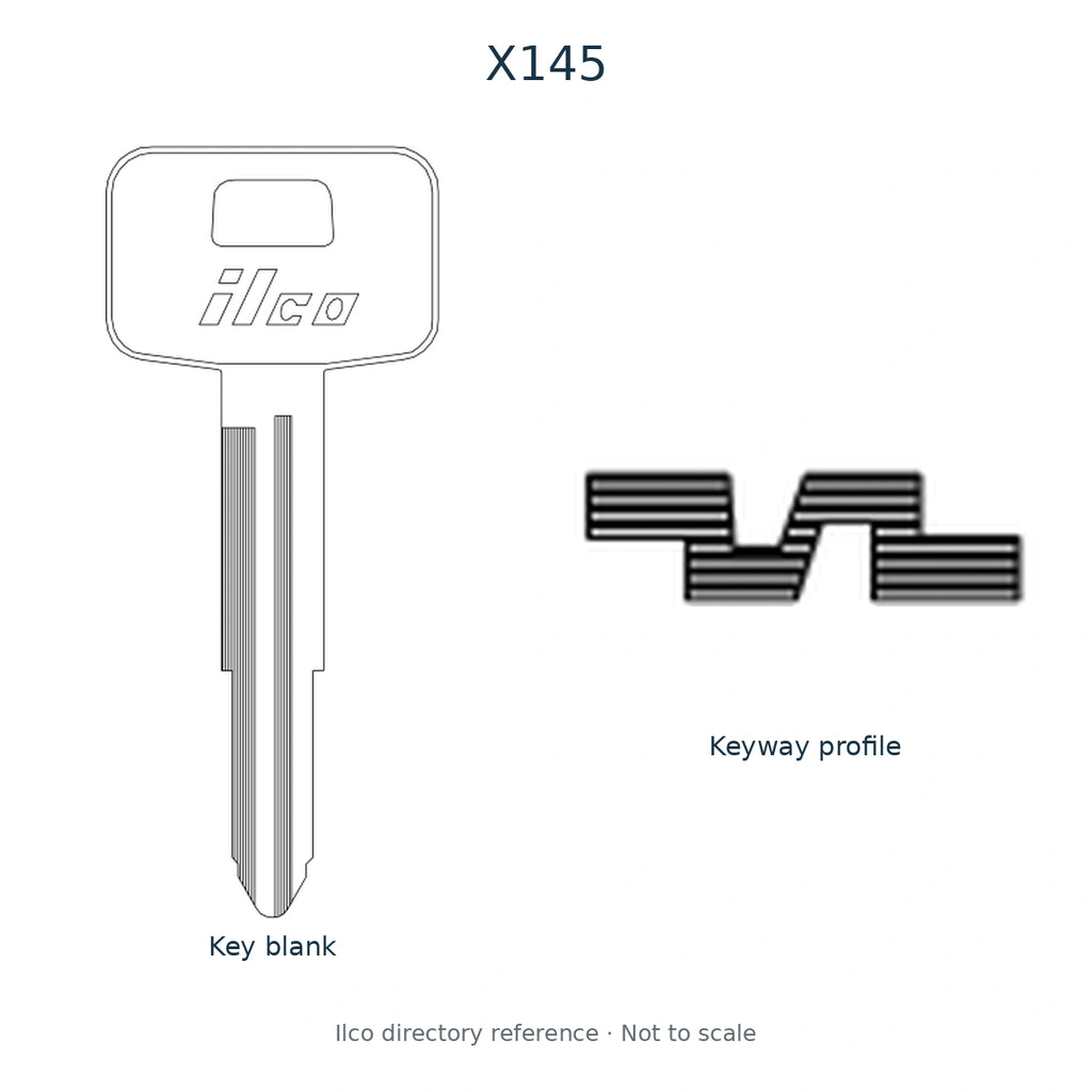 Ilco directory reference X145 — full key blank and keyway profile; not to scale