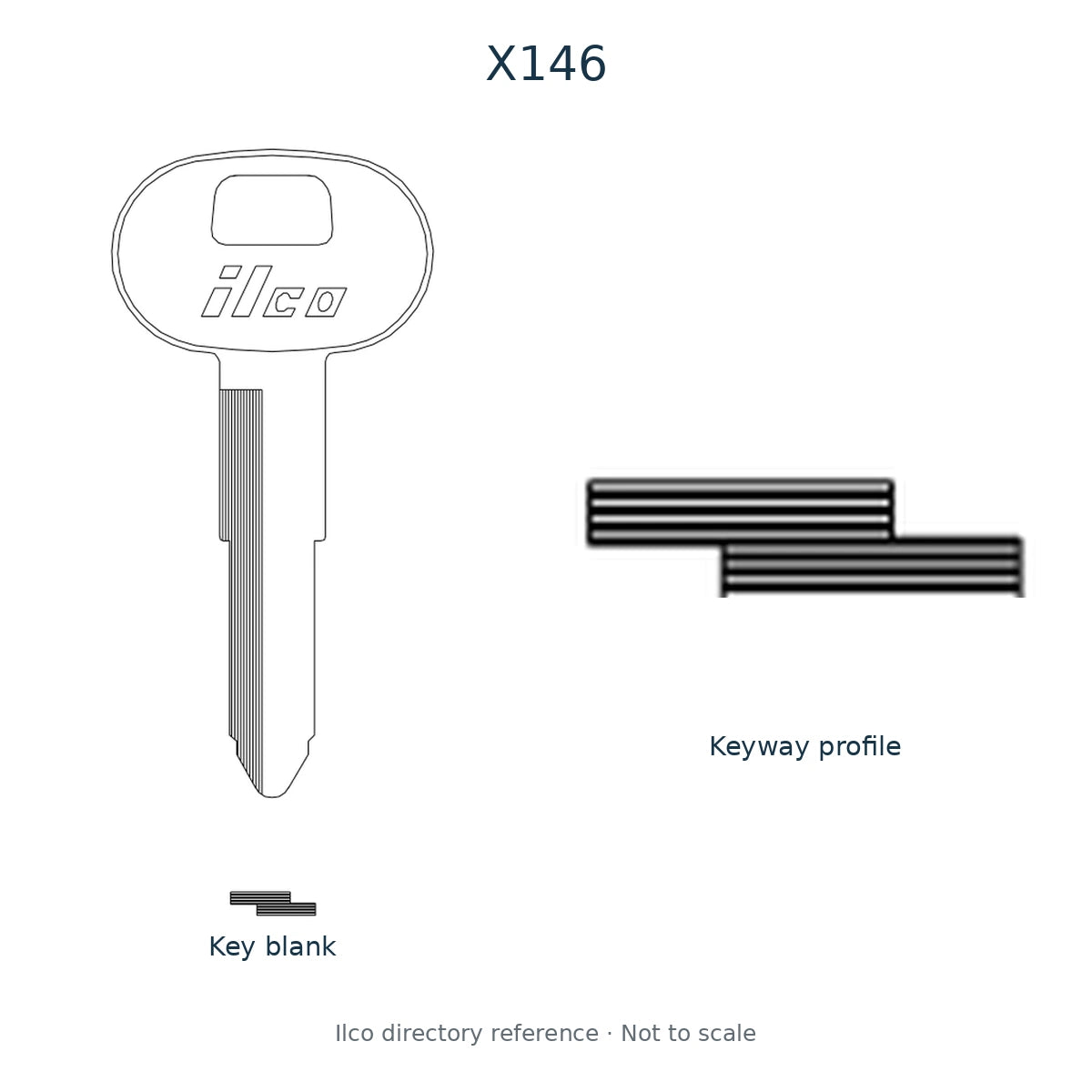 Ilco directory reference X146 — key blank and keyway profile; not to scale
