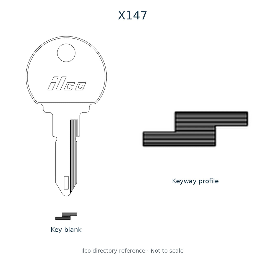 Ilco directory reference X147 — key blank and keyway profile; not to scale