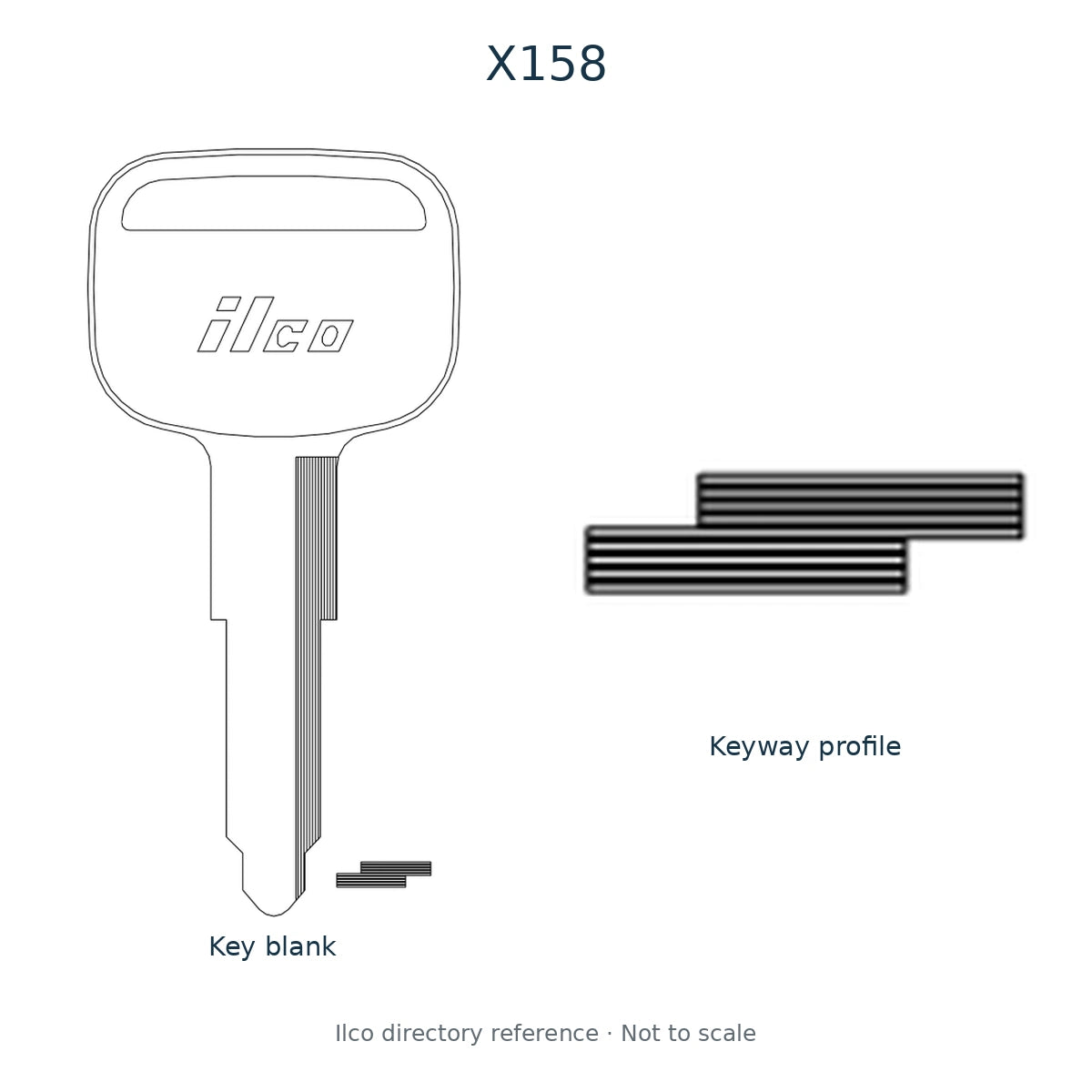Ilco directory reference X158 — key blank and keyway profile; not to scale