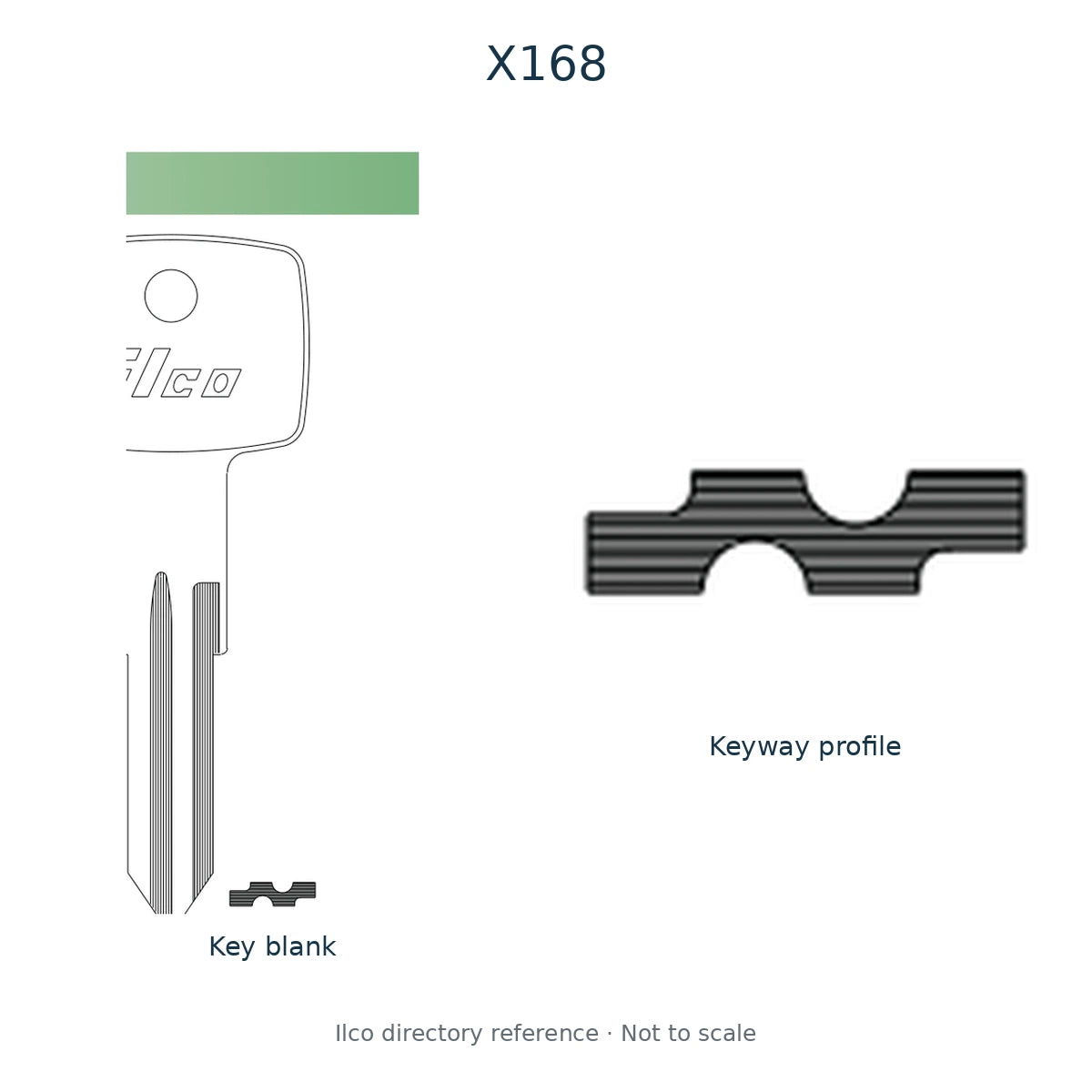 Ilco directory reference X168 — key blank and keyway profile; not to scale