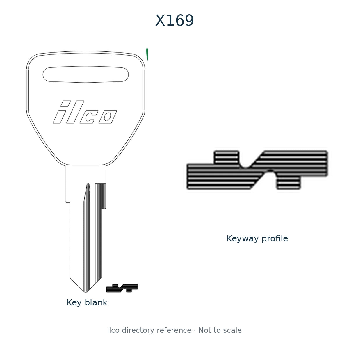 Ilco directory reference X169 — key blank and keyway profile; not to scale