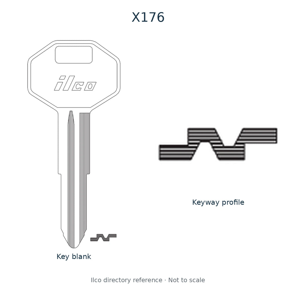 Ilco directory reference X176 — key blank and keyway profile; not to scale