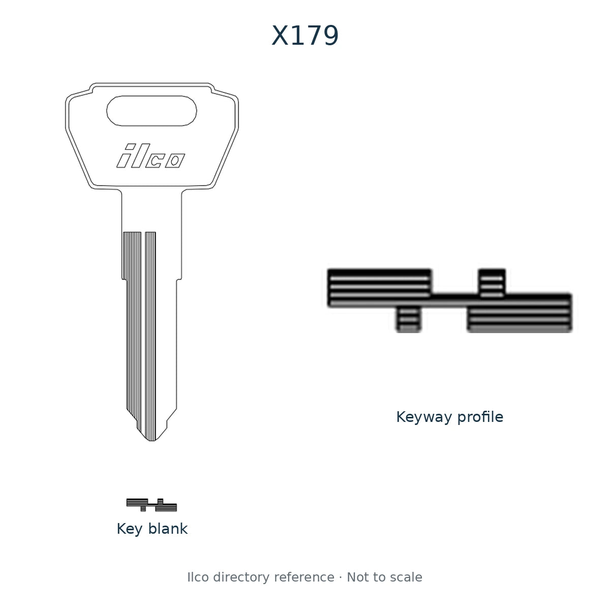 Ilco directory reference X179 — key blank and keyway profile; not to scale