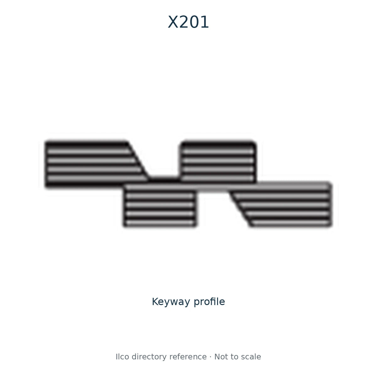 Ilco directory reference X201 — key blank and keyway profile; not to scale