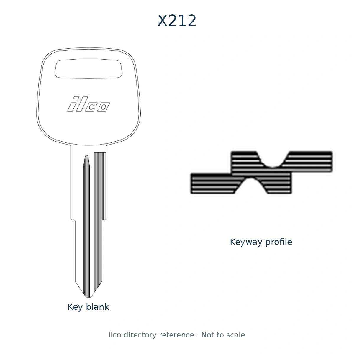 Ilco directory reference X212 — full key blank and keyway profile; not to scale