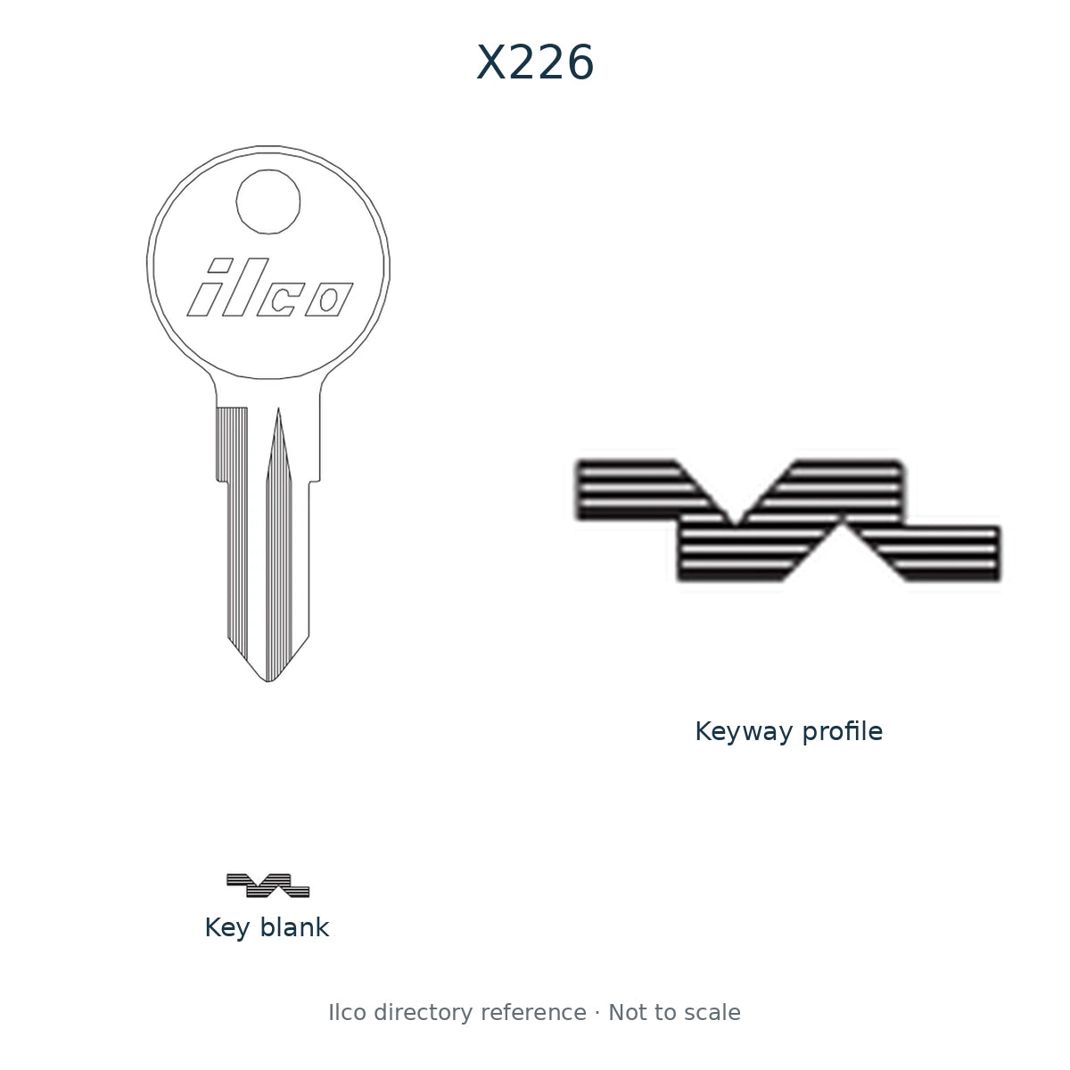 Ilco directory reference X226 — key blank and keyway profile; not to scale