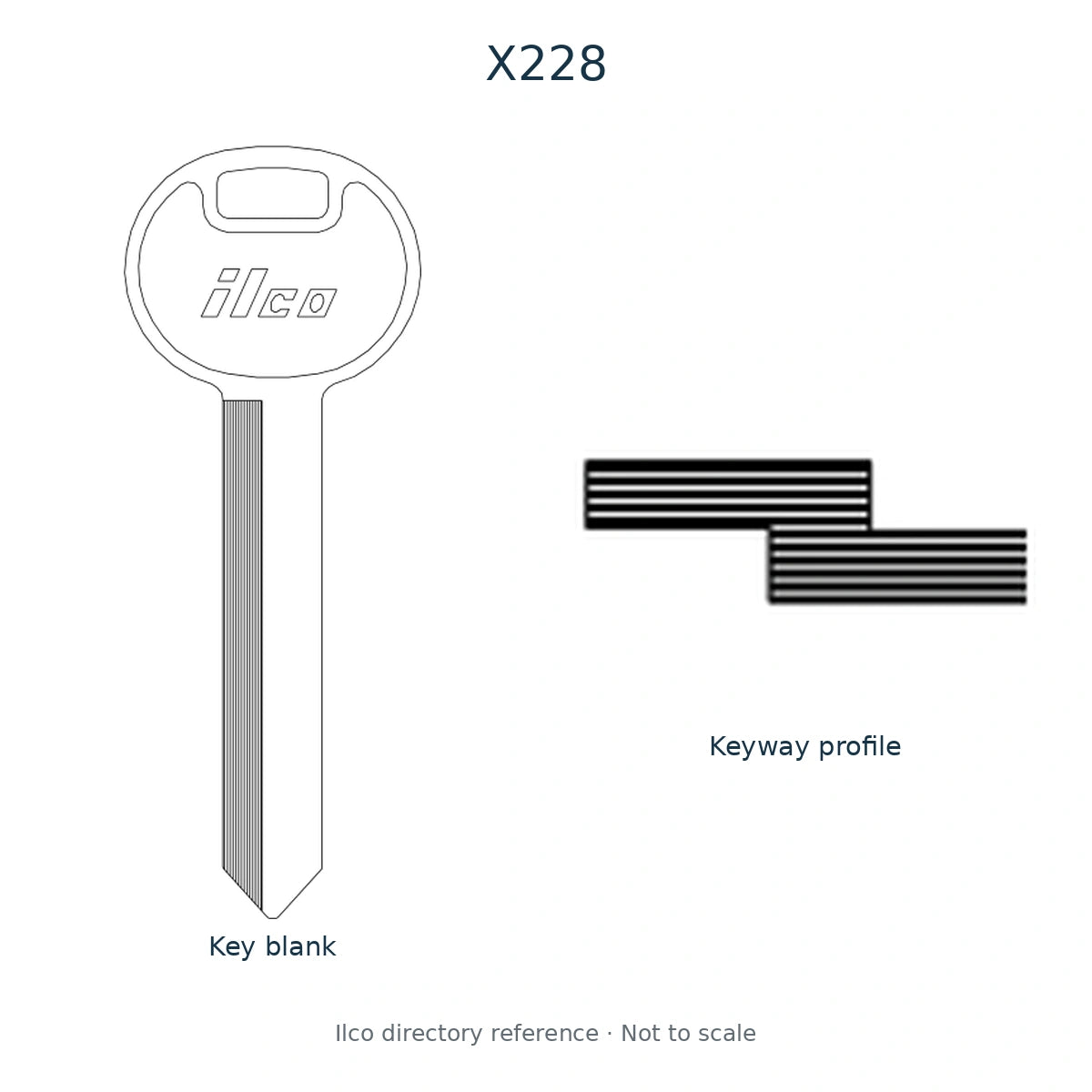 Ilco directory reference X228 — full key blank and keyway profile; not to scale