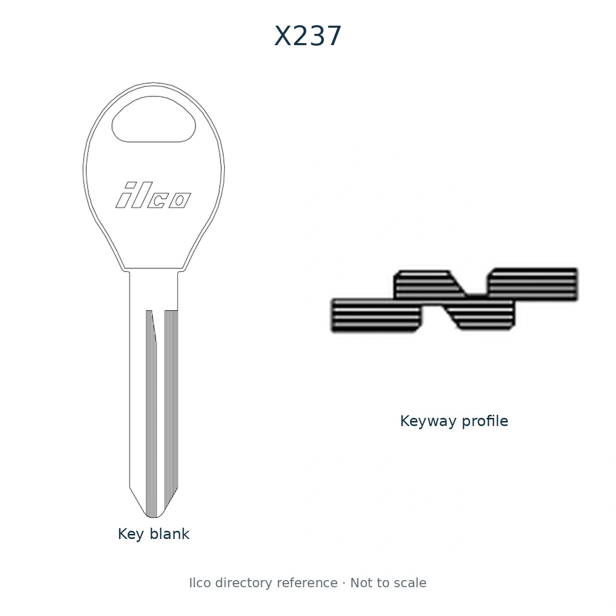 Ilco directory reference X237 — full key blank and keyway profile; not to scale