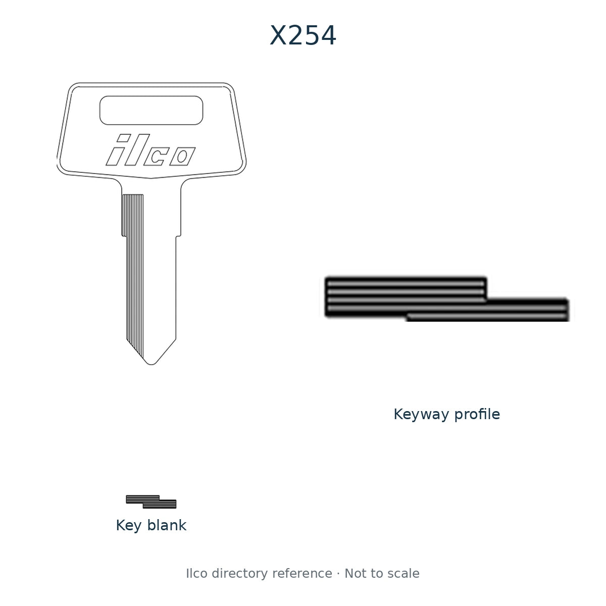 Ilco directory reference X254 — key blank and keyway profile; not to scale