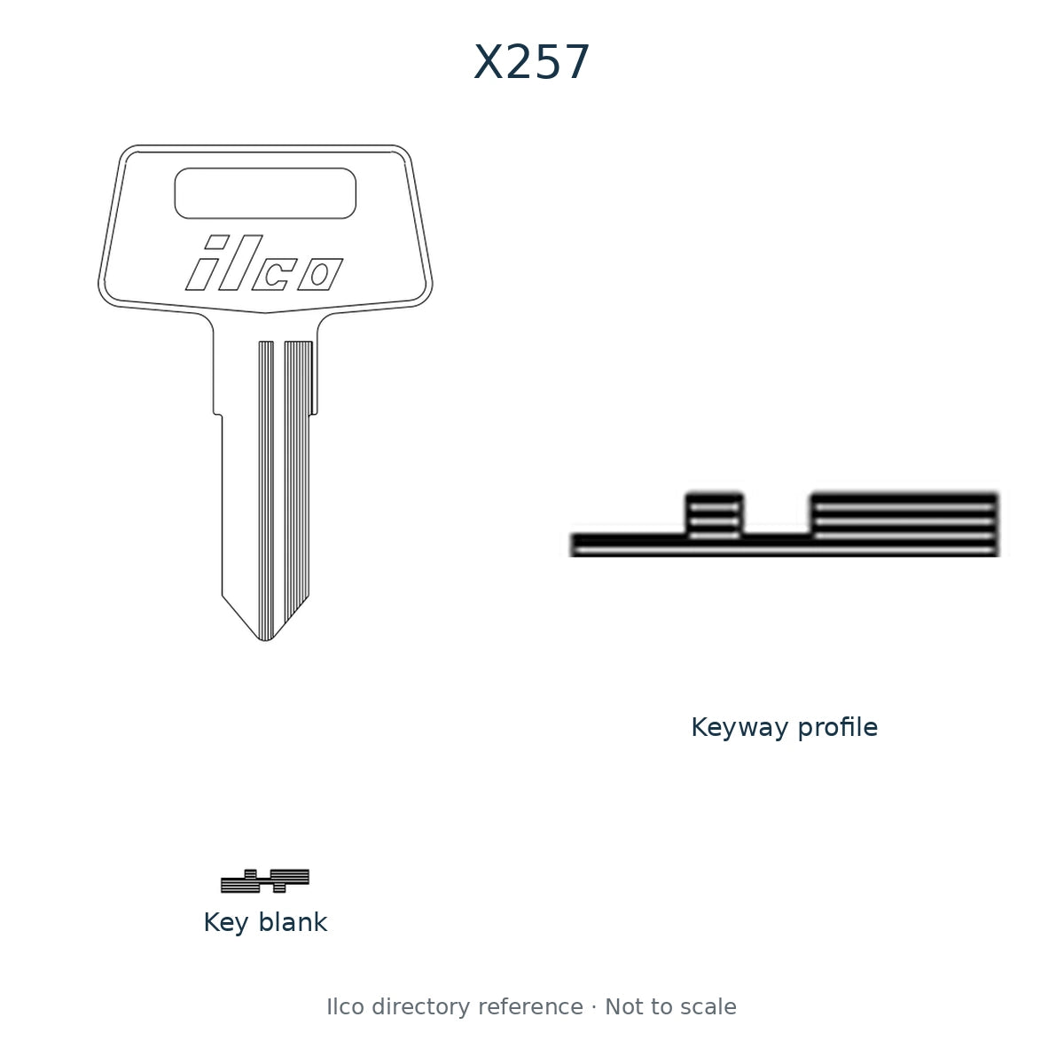 Ilco directory reference X257 — key blank and keyway profile; not to scale