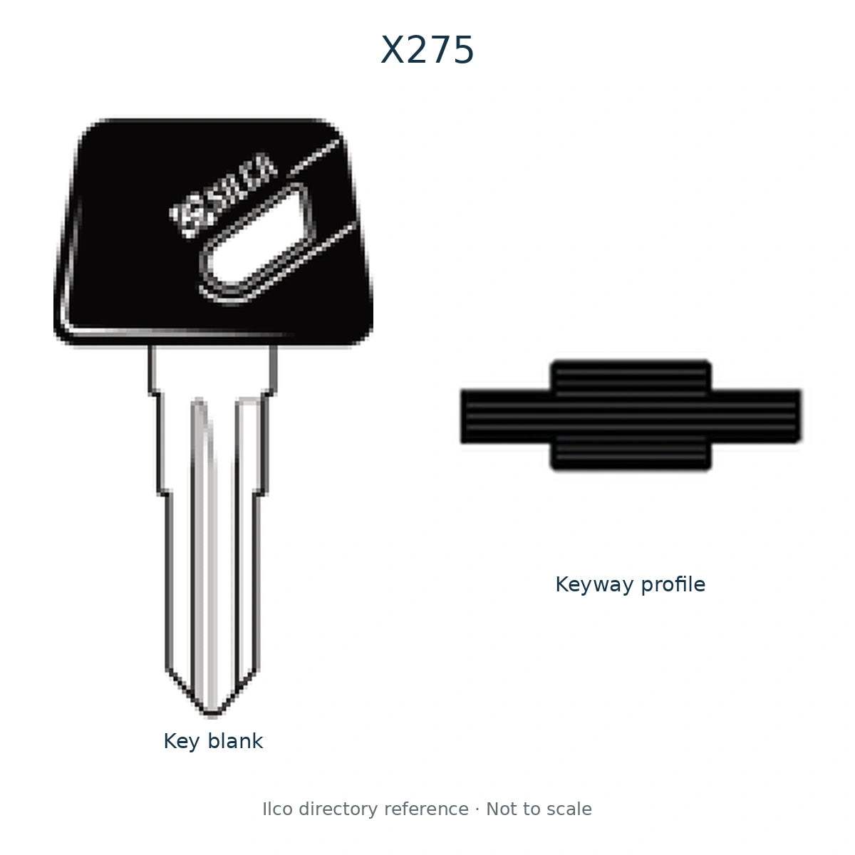 Ilco directory reference X275 — full key blank and keyway profile; not to scale