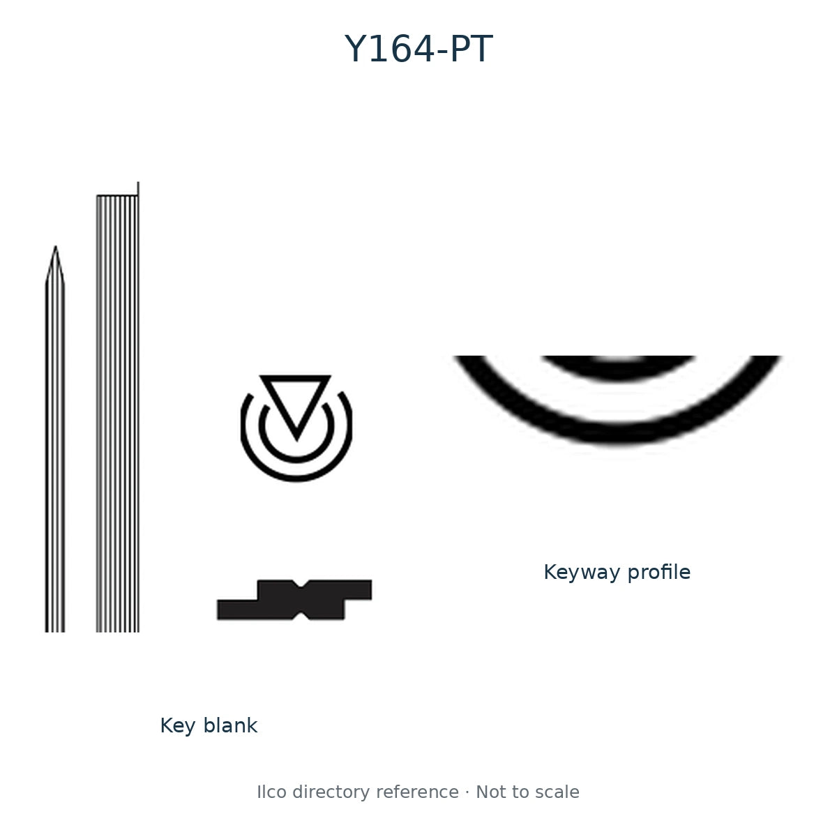 Ilco directory reference Y164-PT — key blank and keyway profile; not to scale