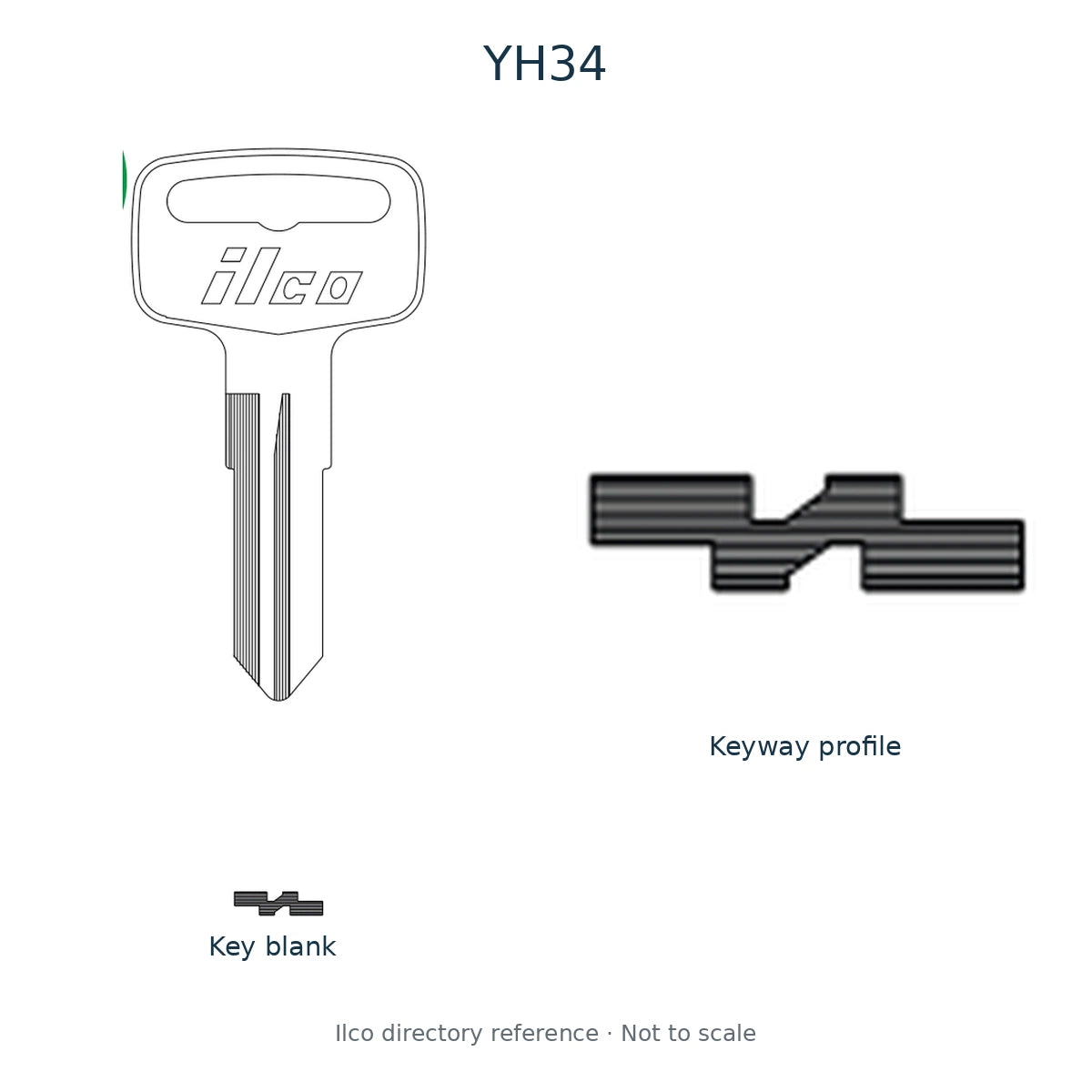 Ilco directory reference YH34 — key blank and keyway profile; not to scale