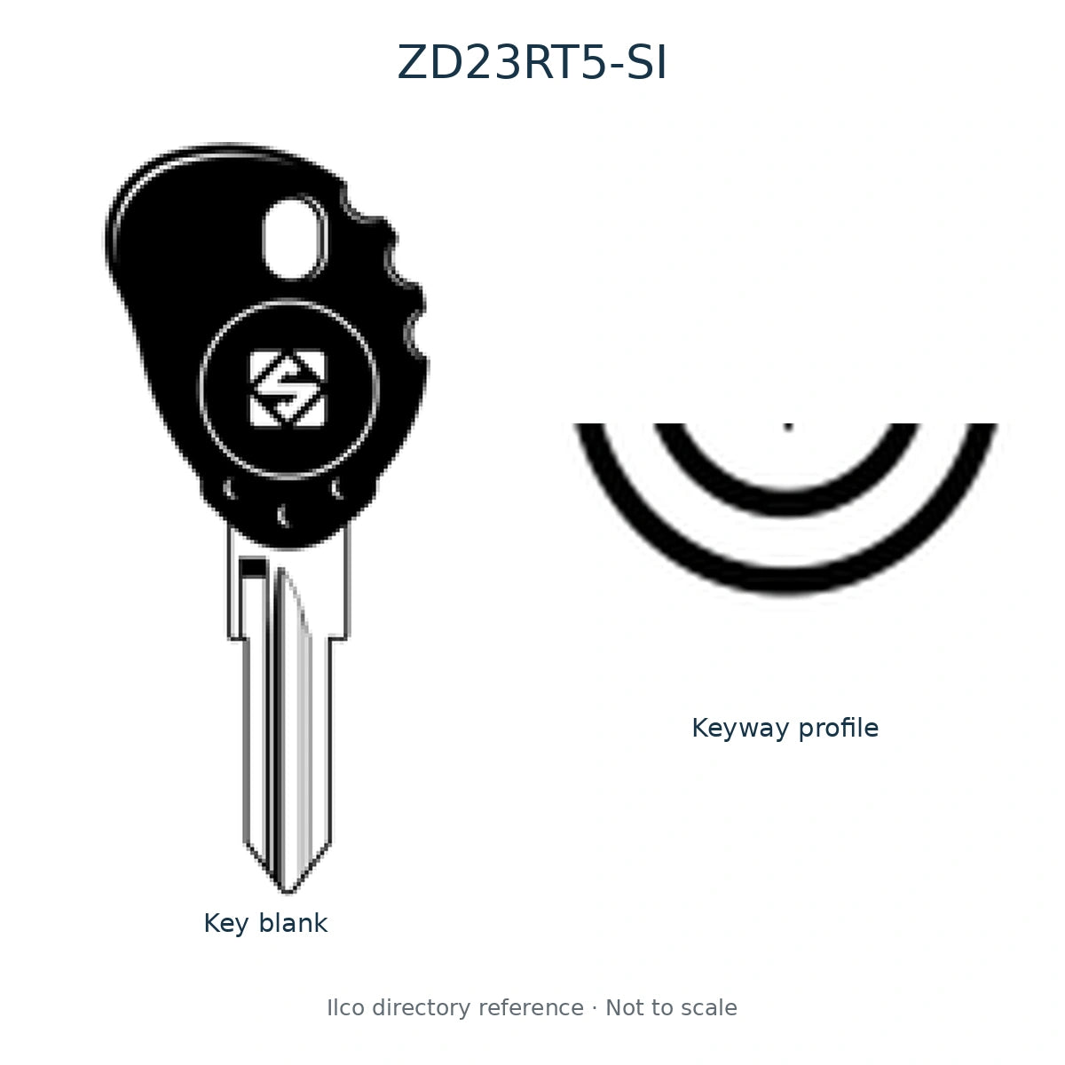 Ilco directory reference ZD23RT5-SI — full key blank and keyway profile; not to scale