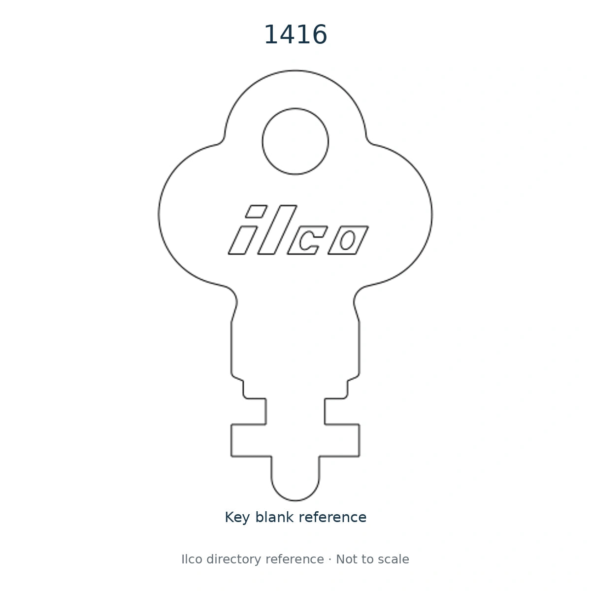 Ilco directory reference 1416 — full key blank illustration; not to scale
