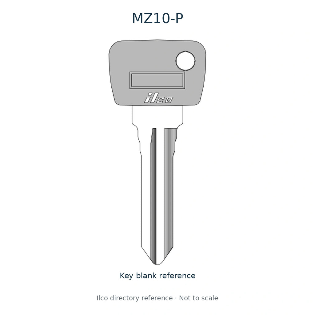 Ilco directory reference MZ10-P — key blank illustration; not to scale