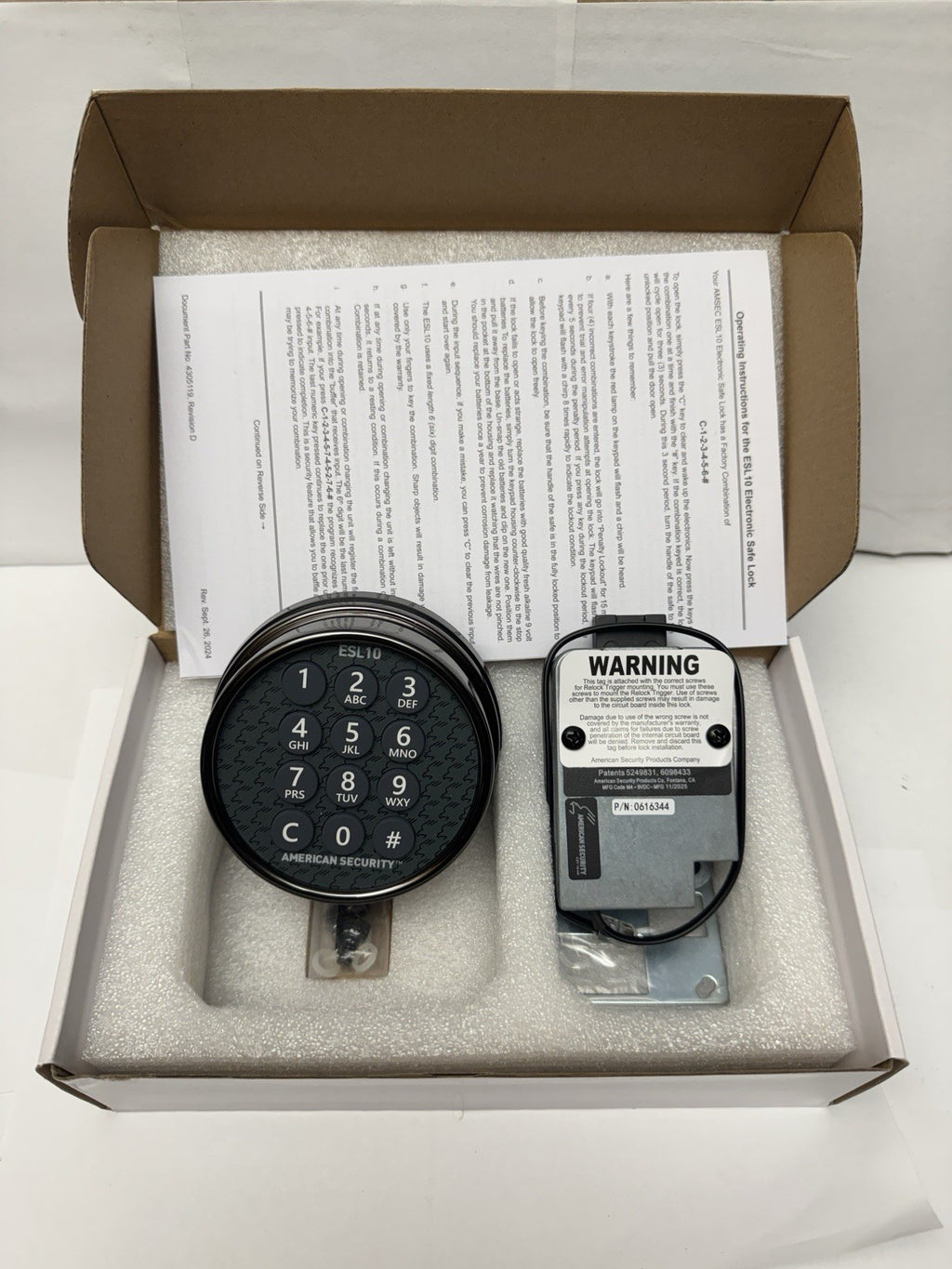 American Security Safe Lock - ESL10 ESL10XL - Lighted Keypad Black Nickel — photo 1