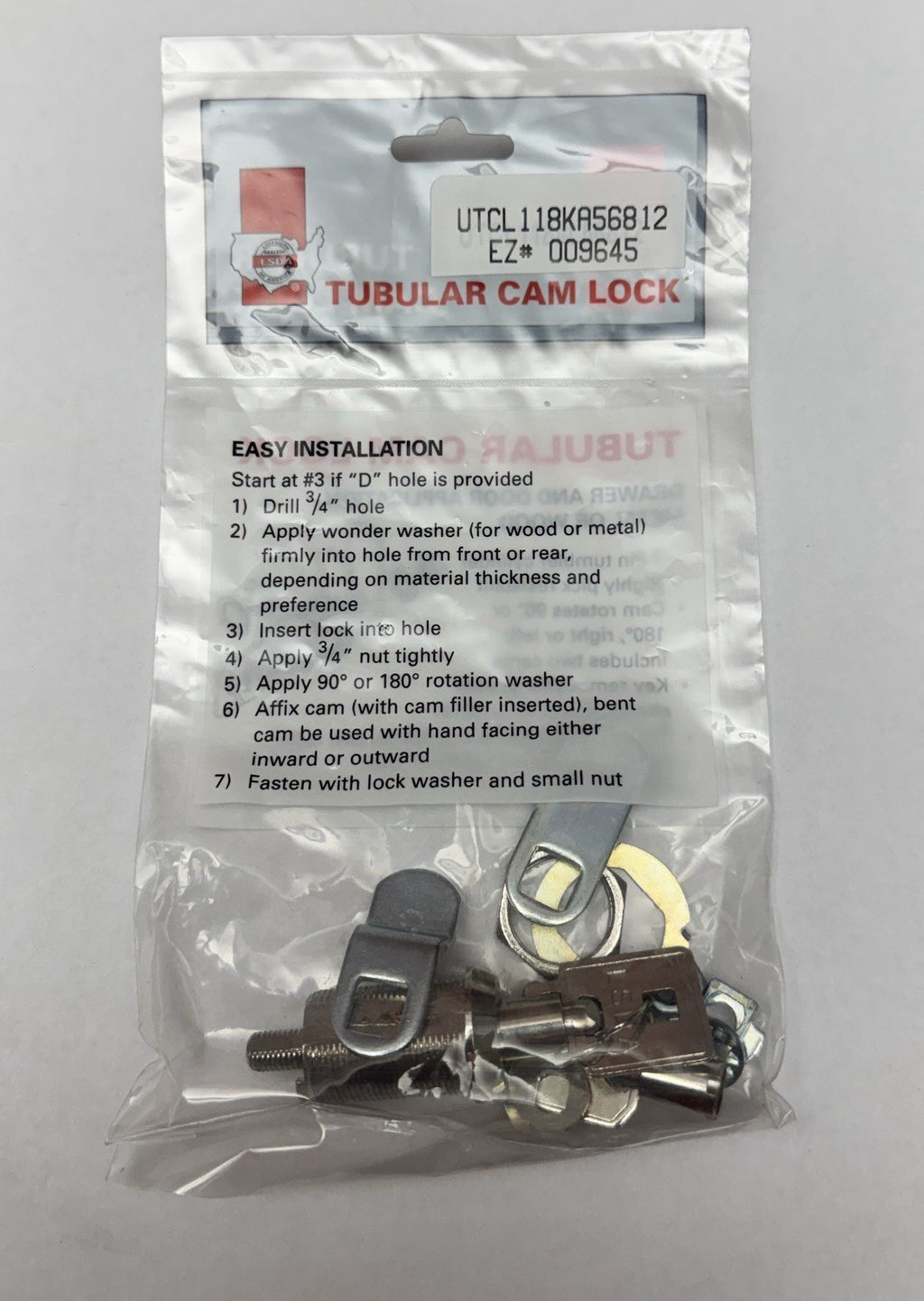 LSDA - 1 1/8 Tubular Cam Lock Kit - Universal - Desk / Cabinet - Keyed Alike — photo 3