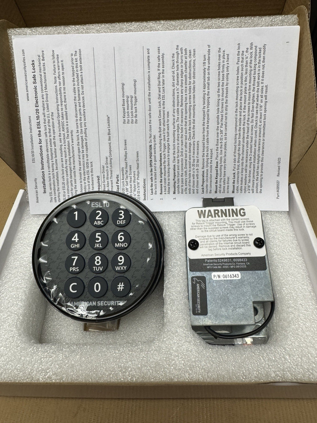 American Security - ESL10 ESL10XL - Lighted Keypad - Electronic Safe Lock Black — photo 1