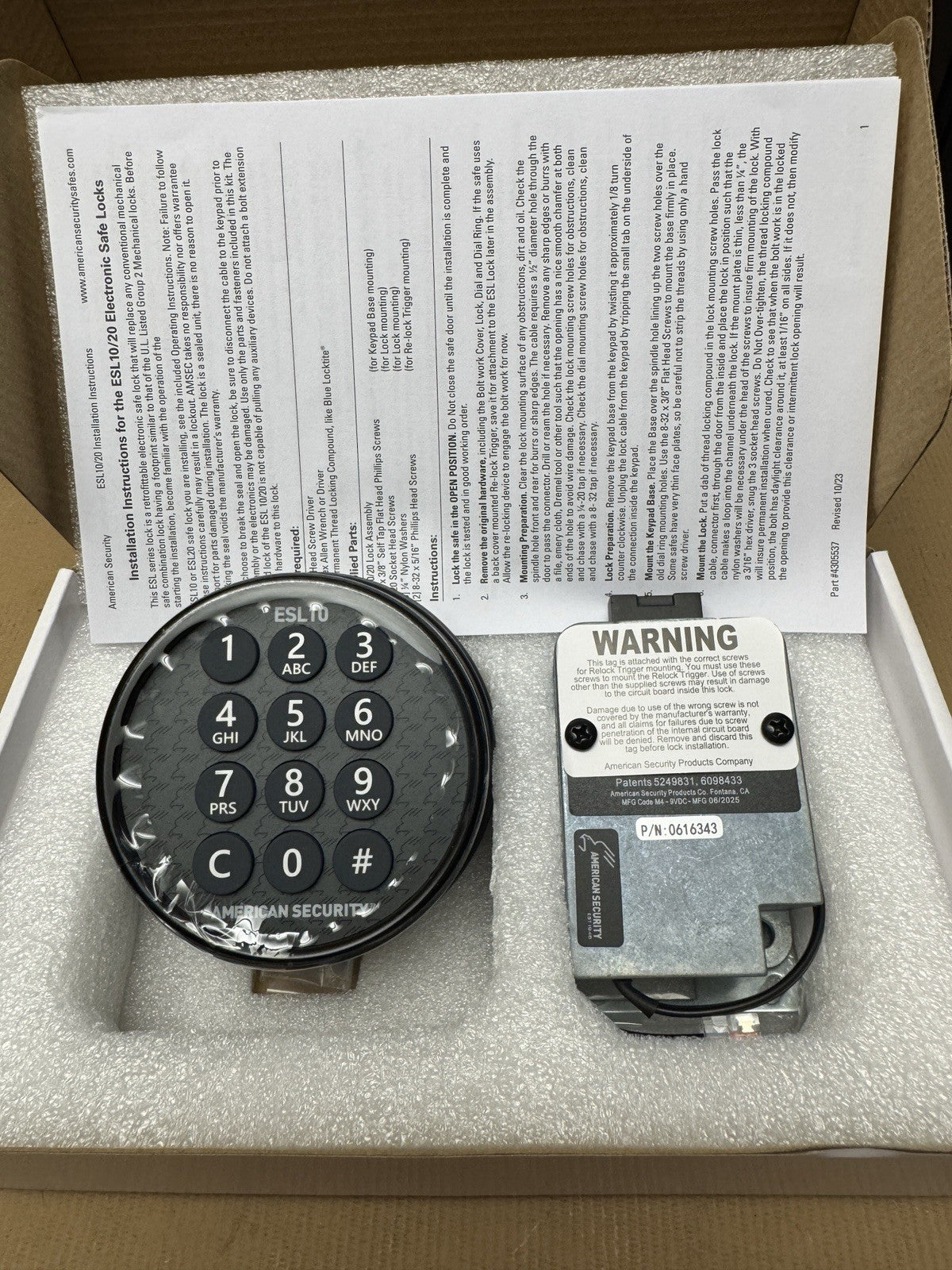 American Security - ESL10 ESL10XL - Lighted Keypad - Electronic Safe Lock Black — photo 1