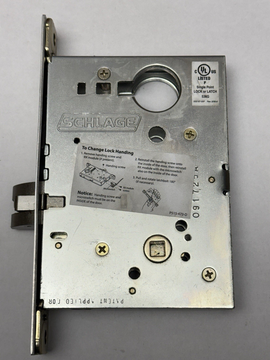 Schlage L9010 - Mortise Body Lock - Passage - Face / Cover Plate (Description) — photo 2