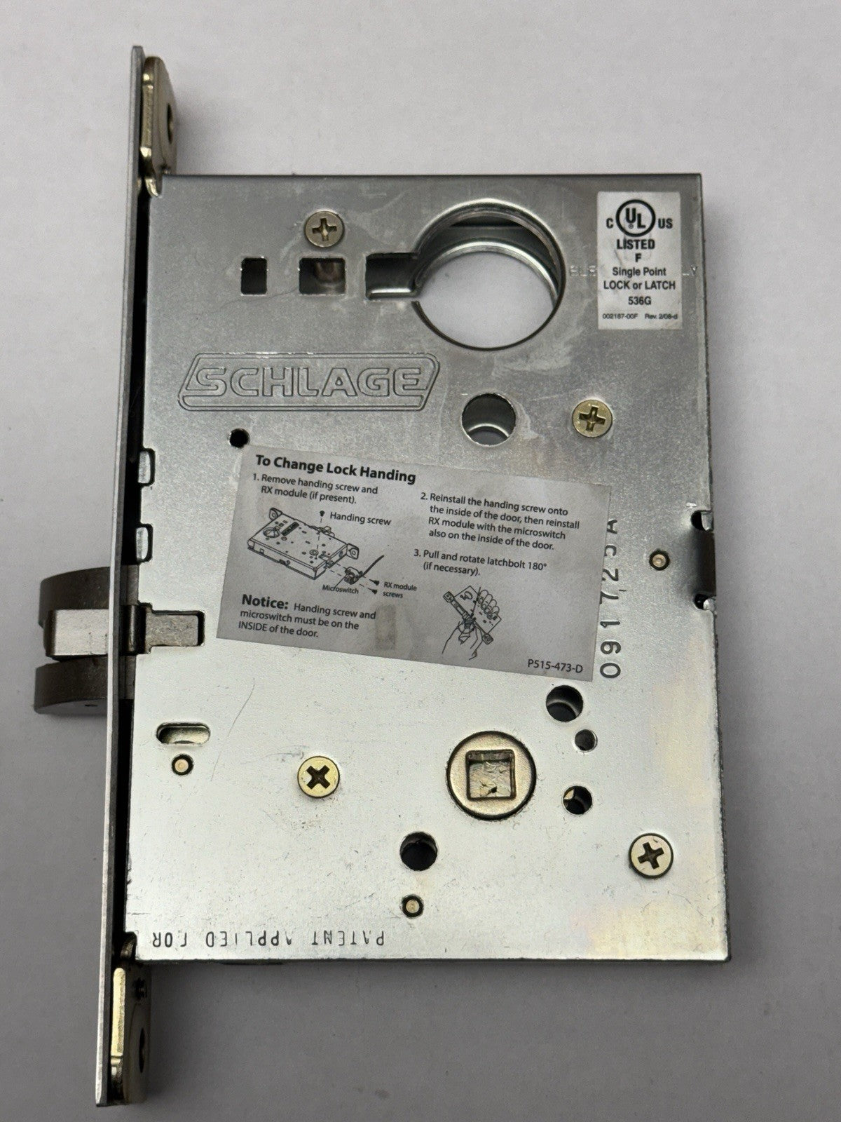 Schlage L9010 - Mortise Body Lock - Passage - Face / Cover Plate (Description) — photo 2