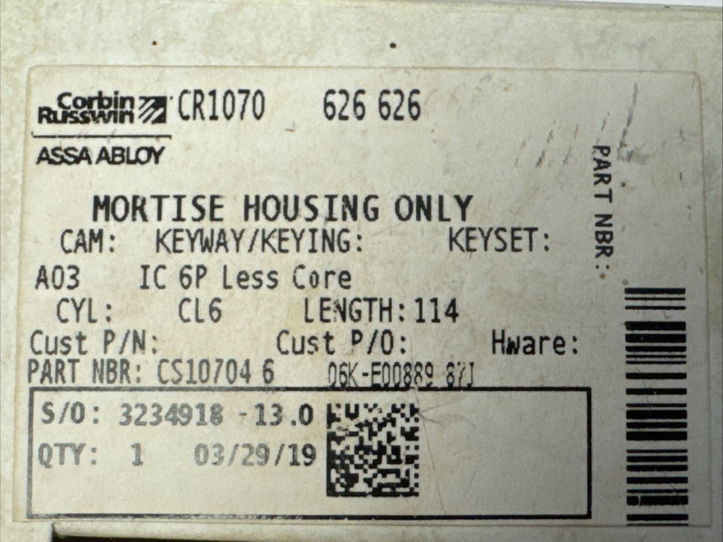 Corbin Russwin - LFIC - Mortise Housing - CR1070 - 1-1/4” - 6 PIN - Adams Rite — photo 2