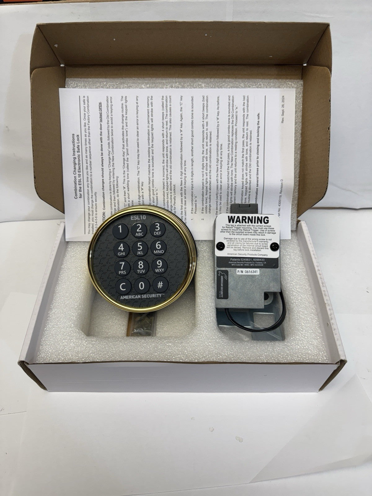 American Security - ESL10 ESL10XL - Lighted Keypad - Electronic Safe Lock Brass — photo 1