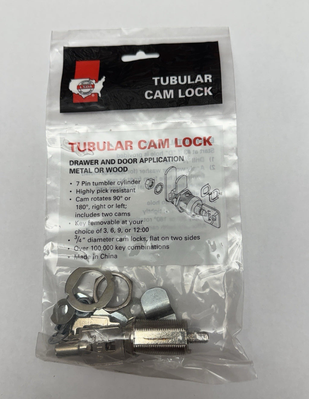 LSDA - 1 1/8 Tubular Cam Lock Kit - Universal - Desk / Cabinet - Keyed Alike — photo 4