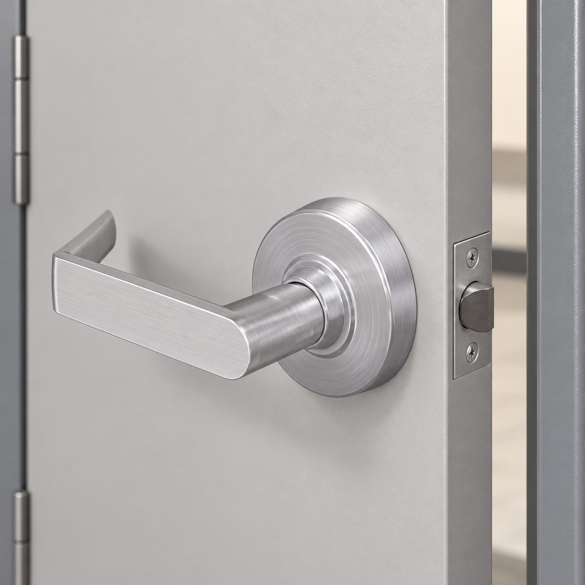 schlage-alx — illustrative door installation, representative satin finish; door and surrounding hardware not included